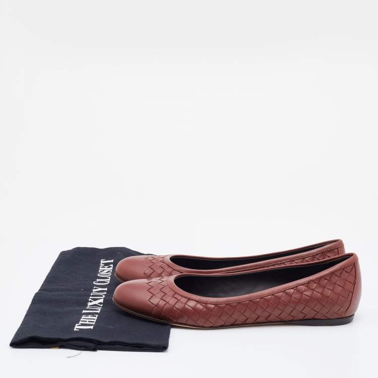 Pre Owned Bottega Veneta Brown Intrecciato Leather Ballet Flats Size 38