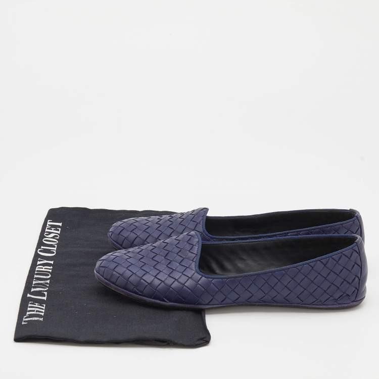 Pre Owned Bottega Veneta Purple Intrecciato Leather Ballet Flats Size 38