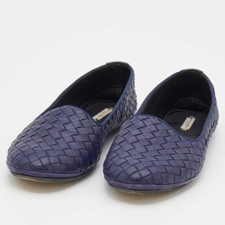 Pre Owned Bottega Veneta Purple Intrecciato Leather Ballet Flats Size 38