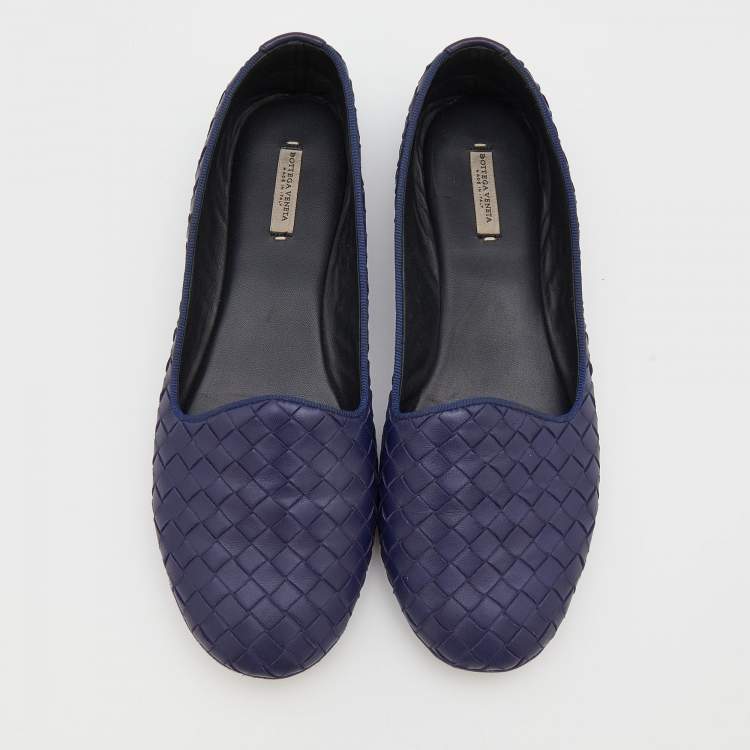 Pre Owned Bottega Veneta Purple Intrecciato Leather Ballet Flats Size 38