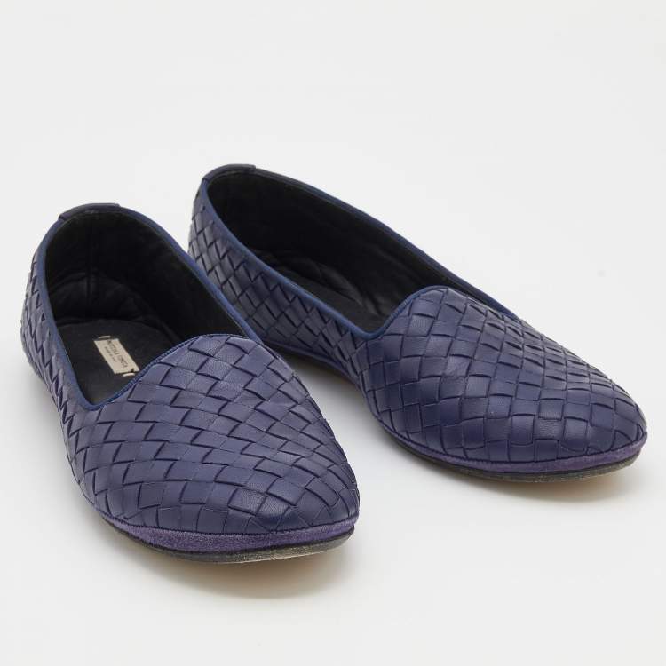 Pre Owned Bottega Veneta Purple Intrecciato Leather Ballet Flats Size 38