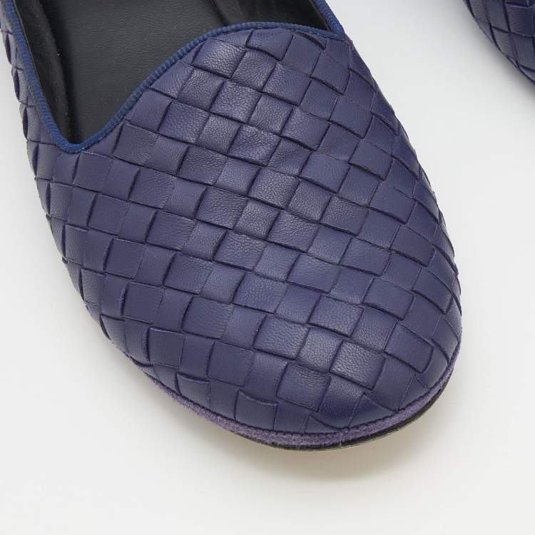 Pre Owned Bottega Veneta Purple Intrecciato Leather Ballet Flats Size 38