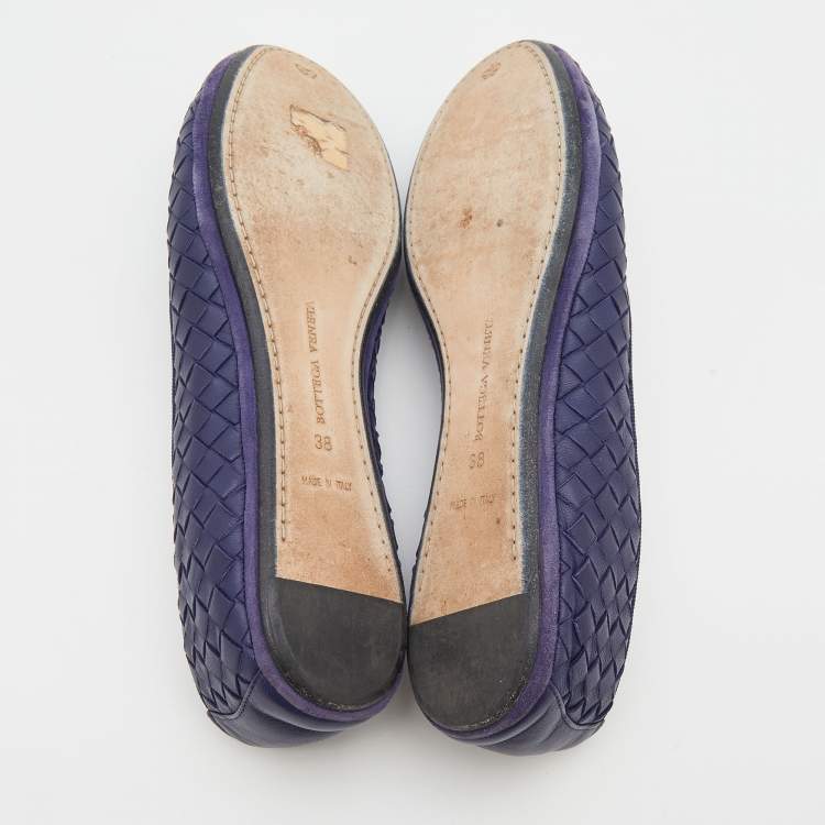 Pre Owned Bottega Veneta Purple Intrecciato Leather Ballet Flats Size 38