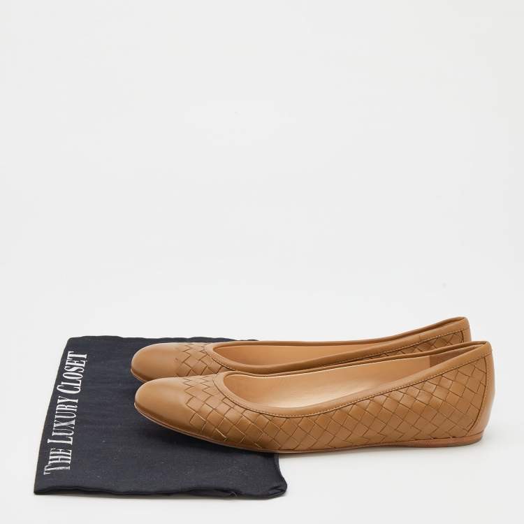 Pre Owned Bottega Veneta Light Brown Intrecciato Leather Ballet Flats Size 38