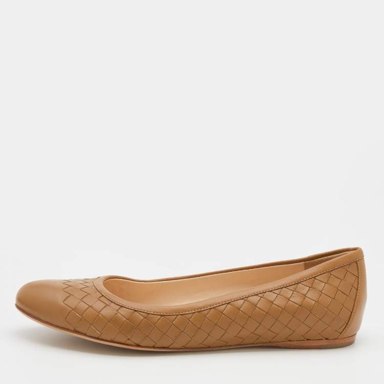 Pre Owned Bottega Veneta Light Brown Intrecciato Leather Ballet Flats Size 38