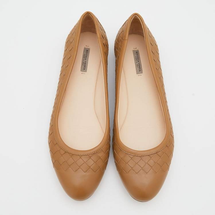 Pre Owned Bottega Veneta Light Brown Intrecciato Leather Ballet Flats Size 38