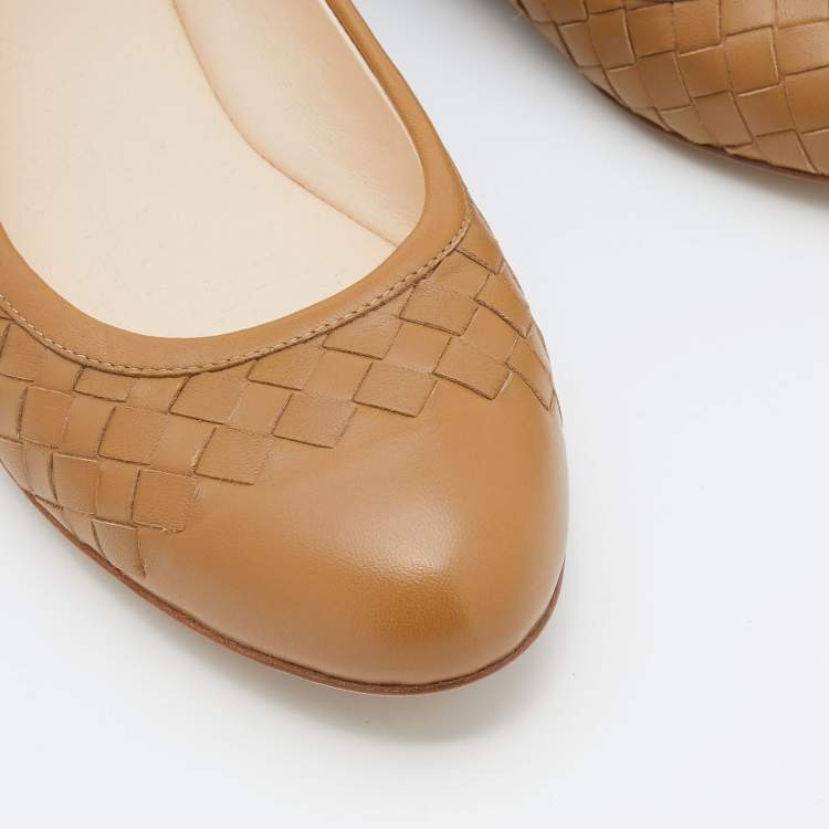 Pre Owned Bottega Veneta Light Brown Intrecciato Leather Ballet Flats Size 38