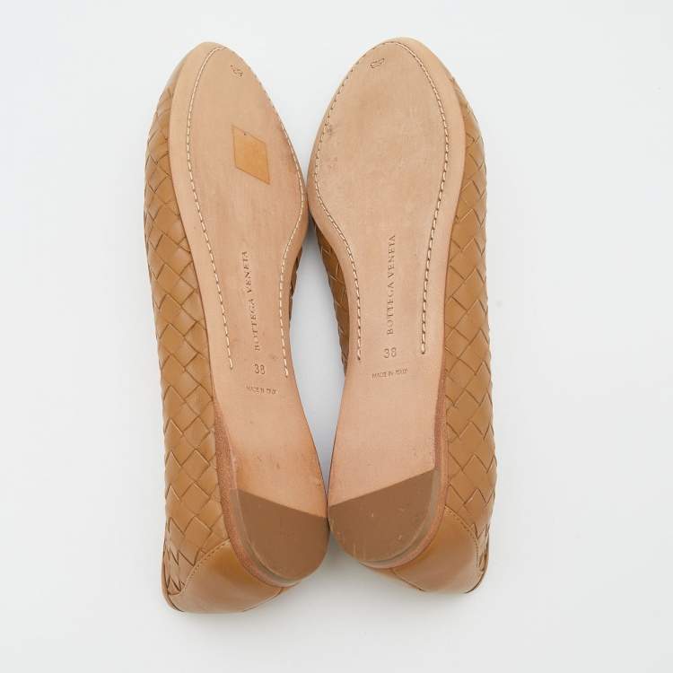 Pre Owned Bottega Veneta Light Brown Intrecciato Leather Ballet Flats Size 38