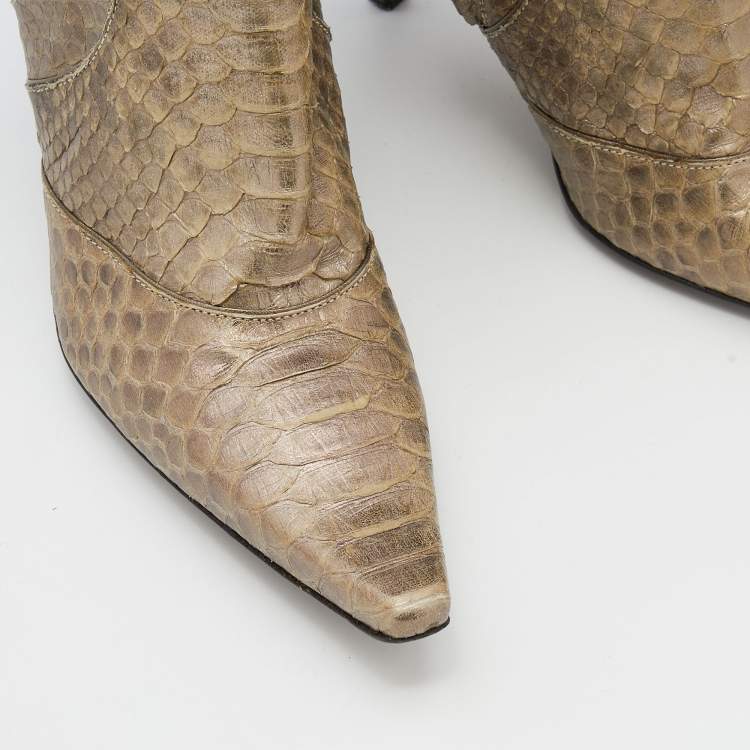 Pre Owned Bottega Veneta Metallic Python Knee Length Boots Size 38