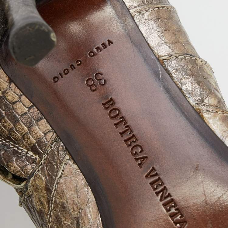 Pre Owned Bottega Veneta Metallic Python Knee Length Boots Size 38