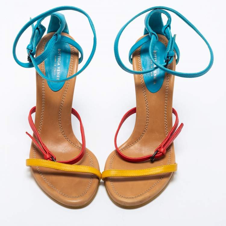Pre Owned Bottega Veneta Multicolor Leather Strappy Ankle Strap Sandals Size 37