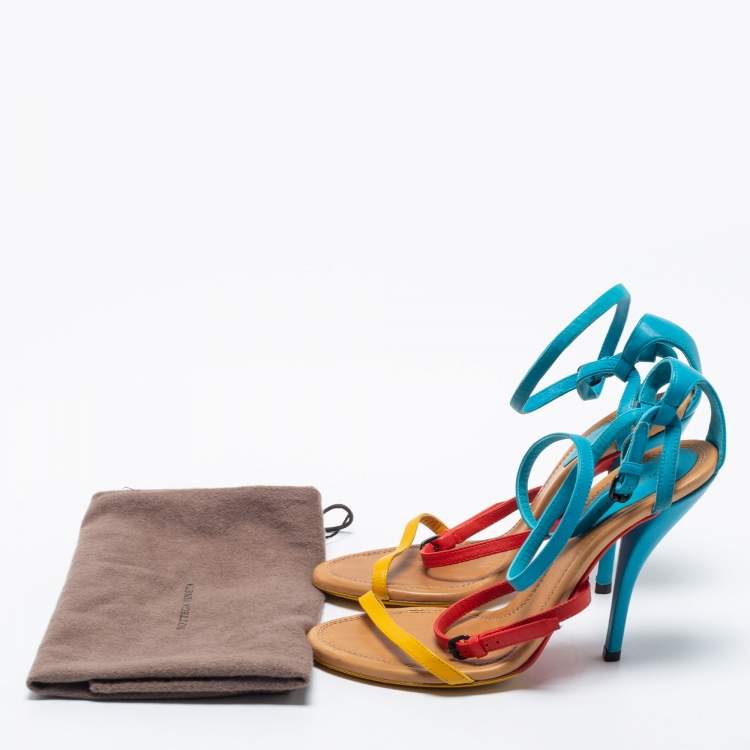 Pre Owned Bottega Veneta Multicolor Leather Strappy Ankle Strap Sandals Size 37