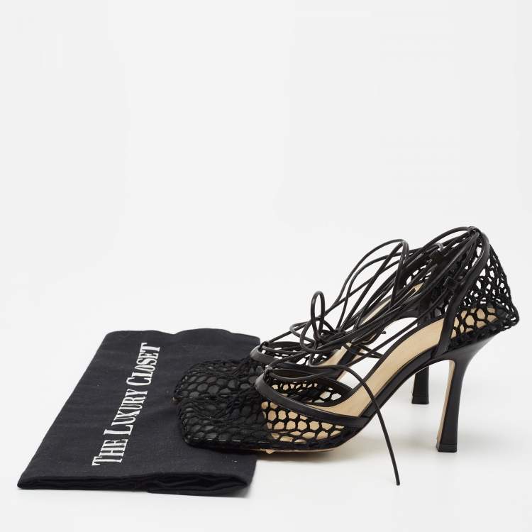 Pre Owned Bottega Veneta Black Mesh and Leather Stretch Pumps Size 36.5 