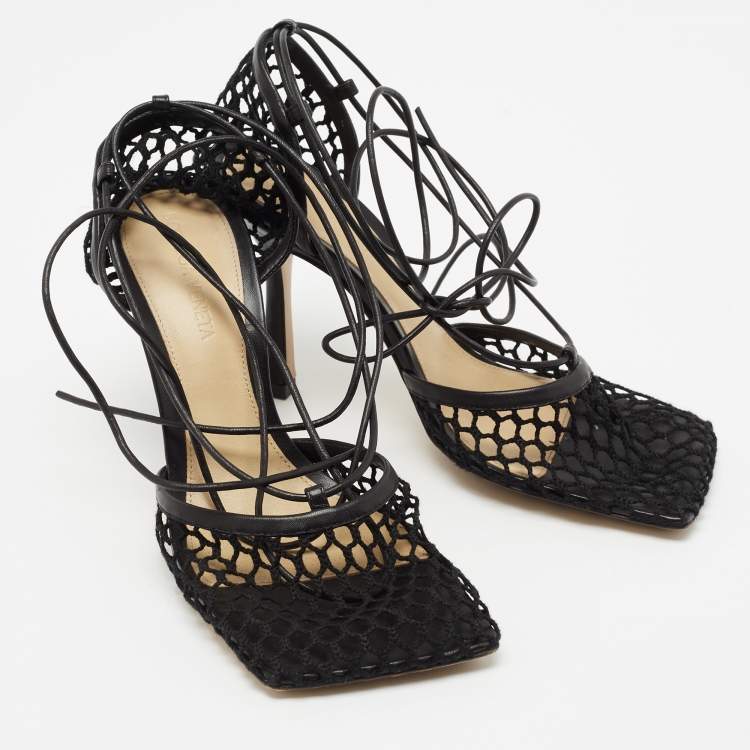 Pre Owned Bottega Veneta Black Mesh and Leather Stretch Pumps Size 36.5 