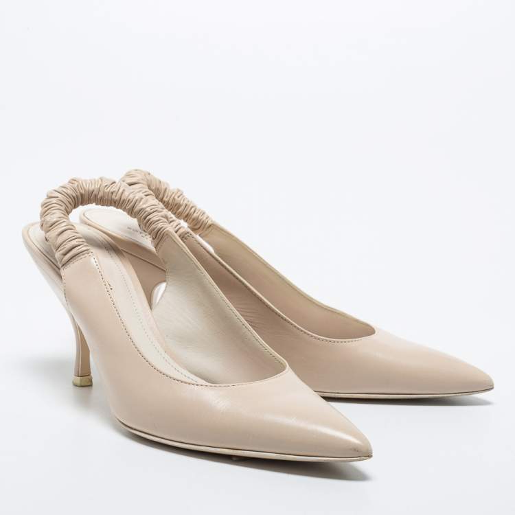 Pre Owned Bottega Veneta Cream Leather Pointed Toe Slingback Pumps Size 36