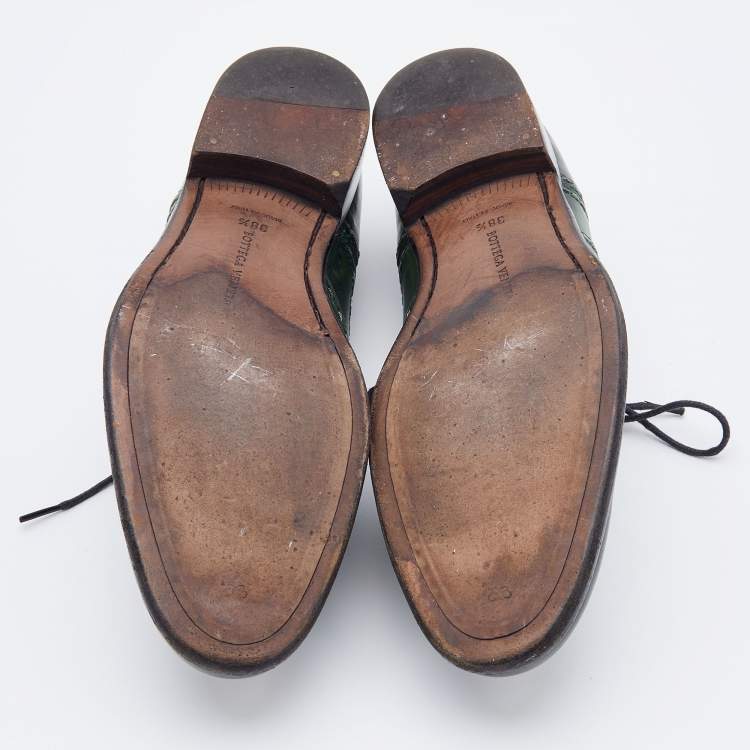 Pre Owned Bottega Veneta Green Brogue Leather Lace Up Oxfords Size 38.5