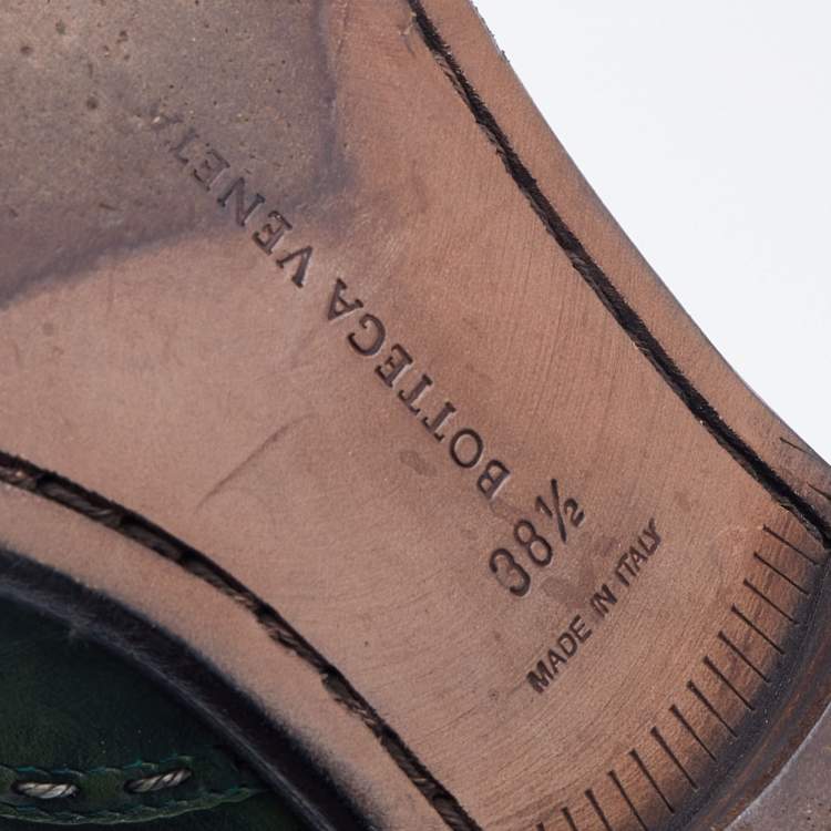 Pre Owned Bottega Veneta Green Brogue Leather Lace Up Oxfords Size 38.5