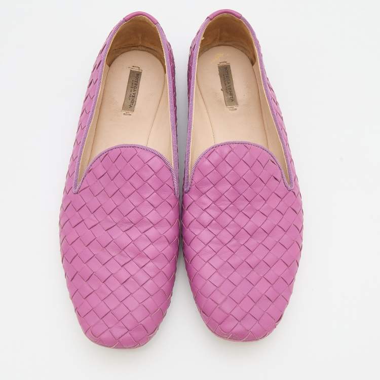 Pre Owned Bottega Veneta Pink Intrecciato Leather Smoking Slippers Size 37
