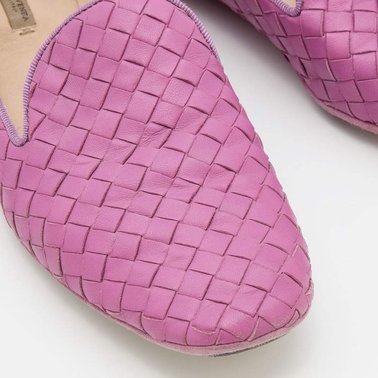 Pre Owned Bottega Veneta Pink Intrecciato Leather Smoking Slippers Size 37