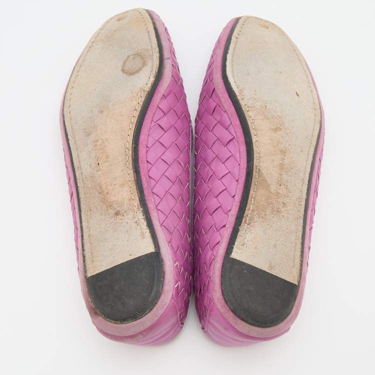 Pre Owned Bottega Veneta Pink Intrecciato Leather Smoking Slippers Size 37