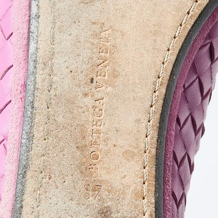 Pre Owned Bottega Veneta Pink Intrecciato Leather Smoking Slippers Size 37