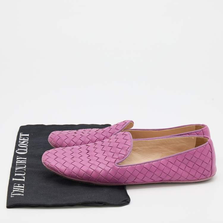 Pre Owned Bottega Veneta Pink Intrecciato Leather Smoking Slippers Size 37