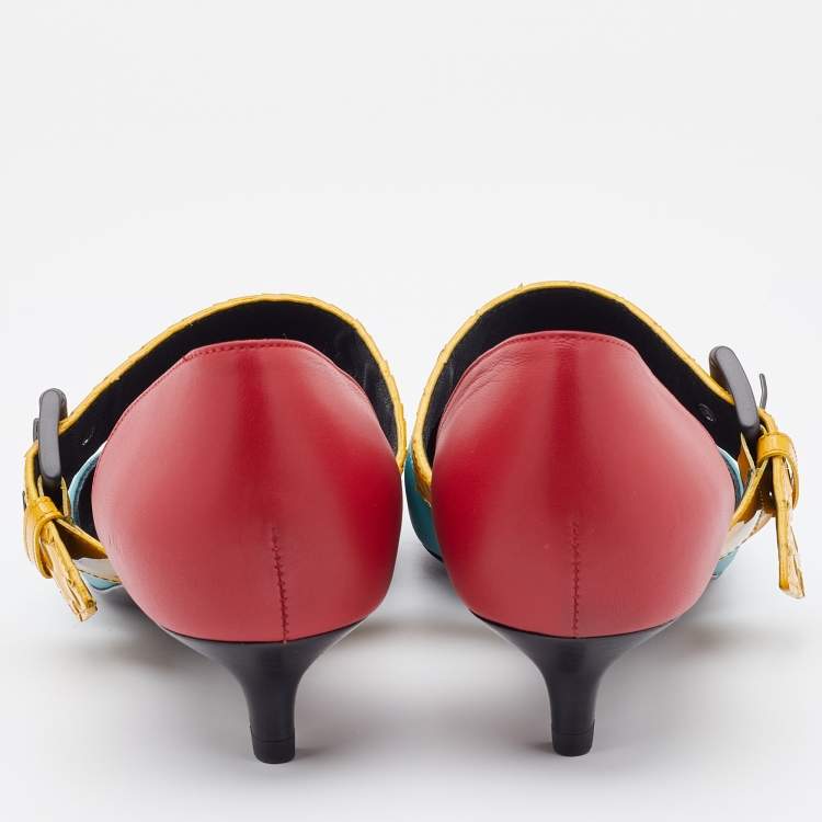 Pre Owned Bottega Veneta Multicolor Leather And Patent Leather Mary Jane Pumps Size 39