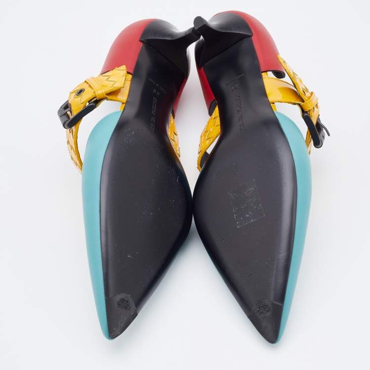 Pre Owned Bottega Veneta Multicolor Leather And Patent Leather Mary Jane Pumps Size 39