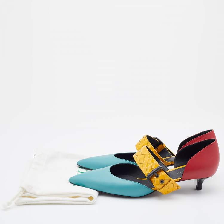 Pre Owned Bottega Veneta Multicolor Leather And Patent Leather Mary Jane Pumps Size 39