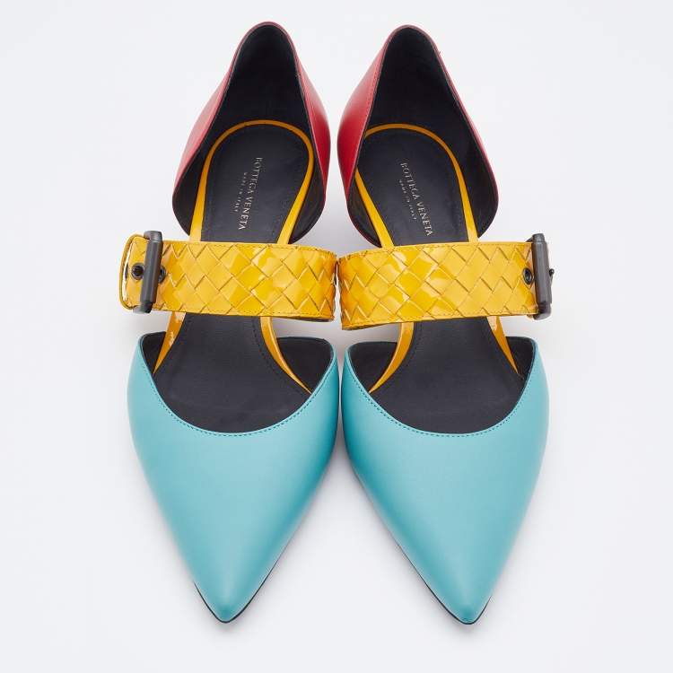 Pre Owned Bottega Veneta Multicolor Leather And Patent Leather Mary Jane Pumps Size 39