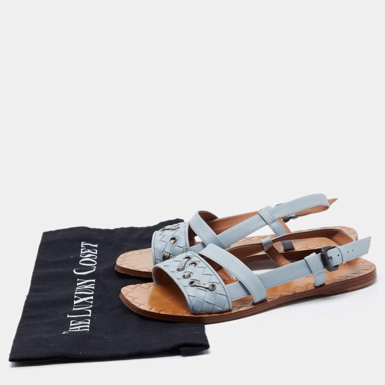 مملوكة مسبقًا Bottega Veneta Blue Intrecciato Leather Slingback Flats Size 36.5