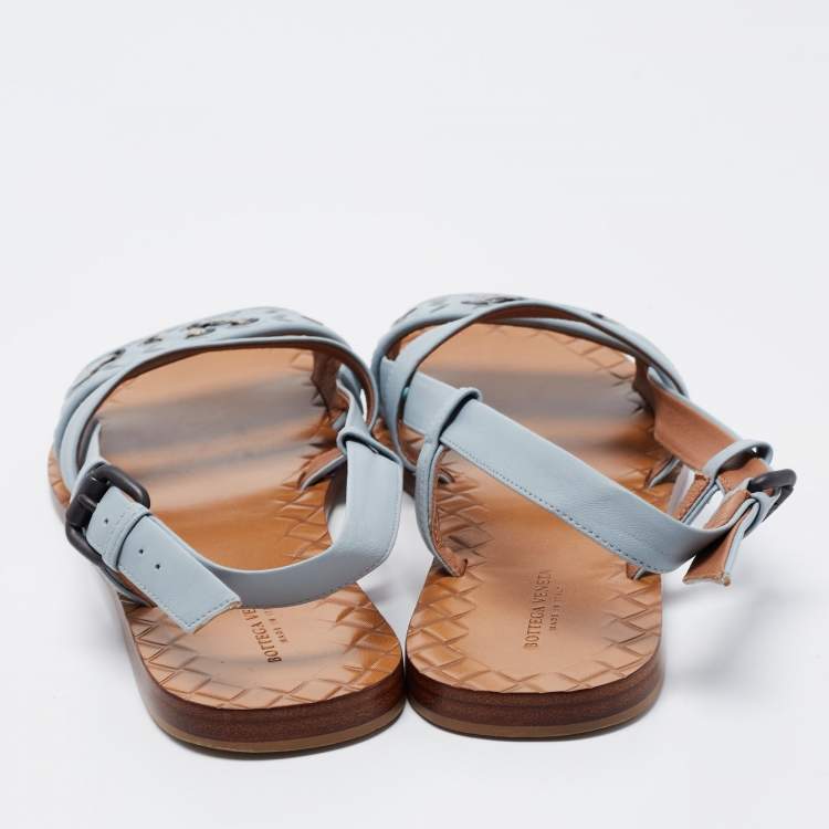 مملوكة مسبقًا Bottega Veneta Blue Intrecciato Leather Slingback Flats Size 36.5