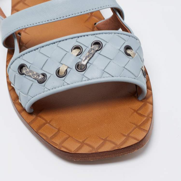 مملوكة مسبقًا Bottega Veneta Blue Intrecciato Leather Slingback Flats Size 36.5
