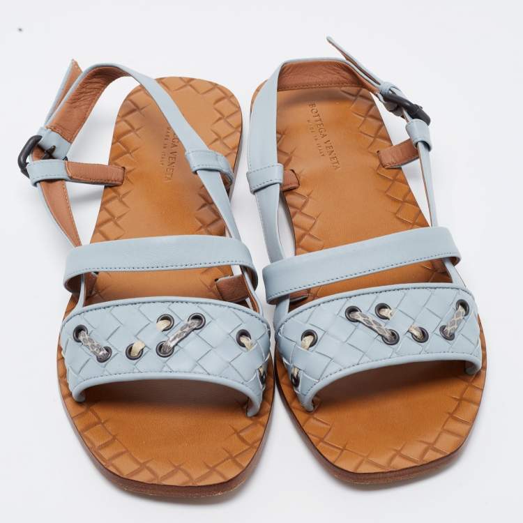 مملوكة مسبقًا Bottega Veneta Blue Intrecciato Leather Slingback Flats Size 36.5