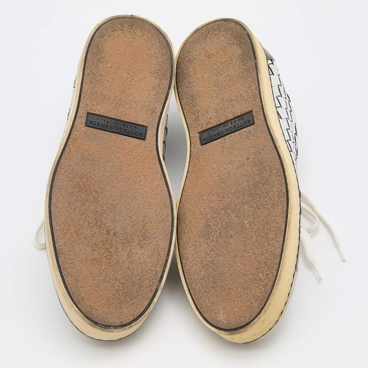 Pre Owned Bottega Veneta Multicolor Intrecciato Leather And Suede Cap Toe Low Top Sneakers Size 38