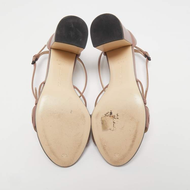 مملوكة مسبقًا Bottega Veneta Pink Intrecciato Leather Block Heel Sandals Size 35.5