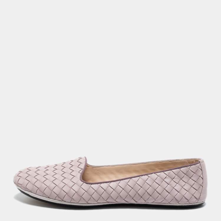 Pre Owned Bottega Veneta Light Purple Intrecciato Leather Smoking Slippers Size 39 