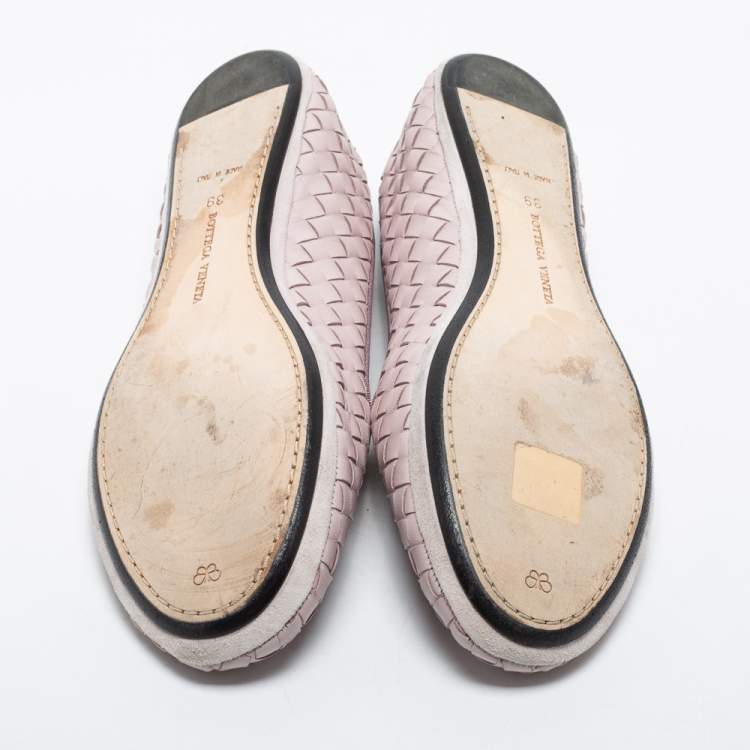 Pre Owned Bottega Veneta Light Purple Intrecciato Leather Smoking Slippers Size 39 