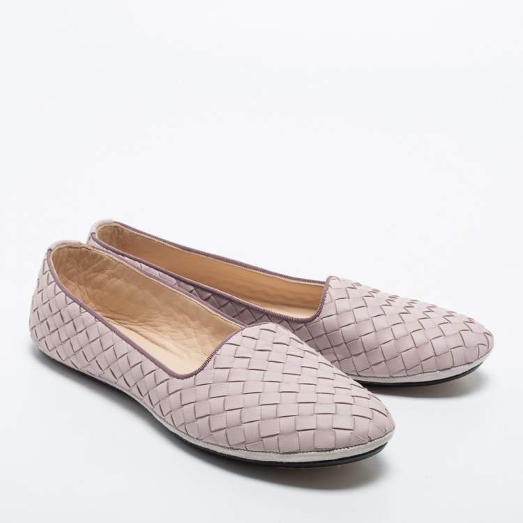 Pre Owned Bottega Veneta Light Purple Intrecciato Leather Smoking Slippers Size 39 