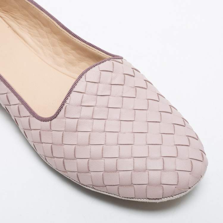 Pre Owned Bottega Veneta Light Purple Intrecciato Leather Smoking Slippers Size 39 
