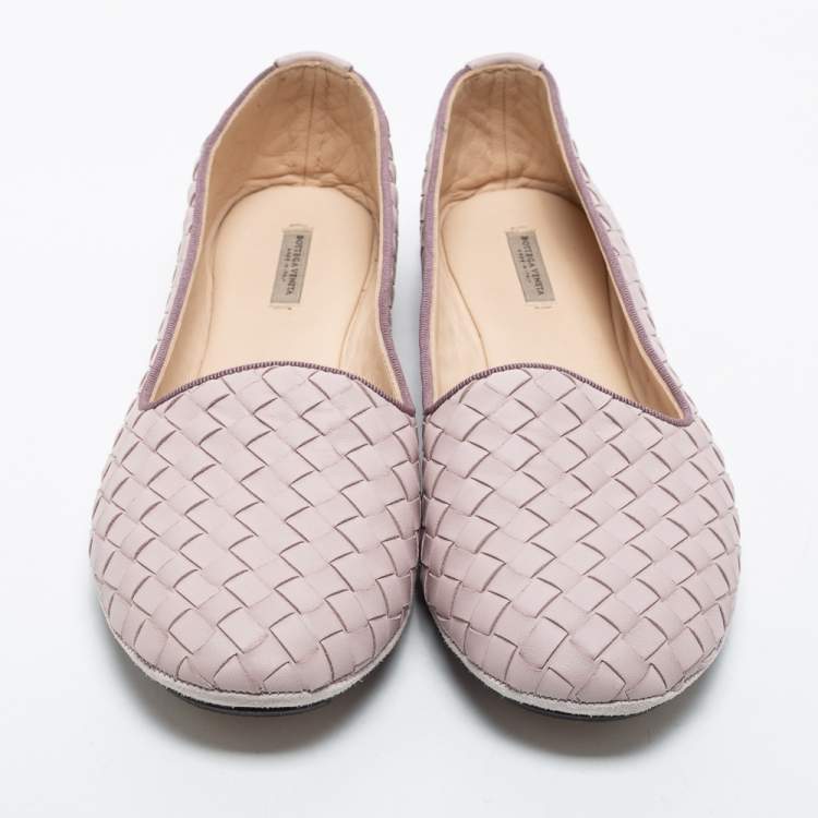 Pre Owned Bottega Veneta Light Purple Intrecciato Leather Smoking Slippers Size 39 