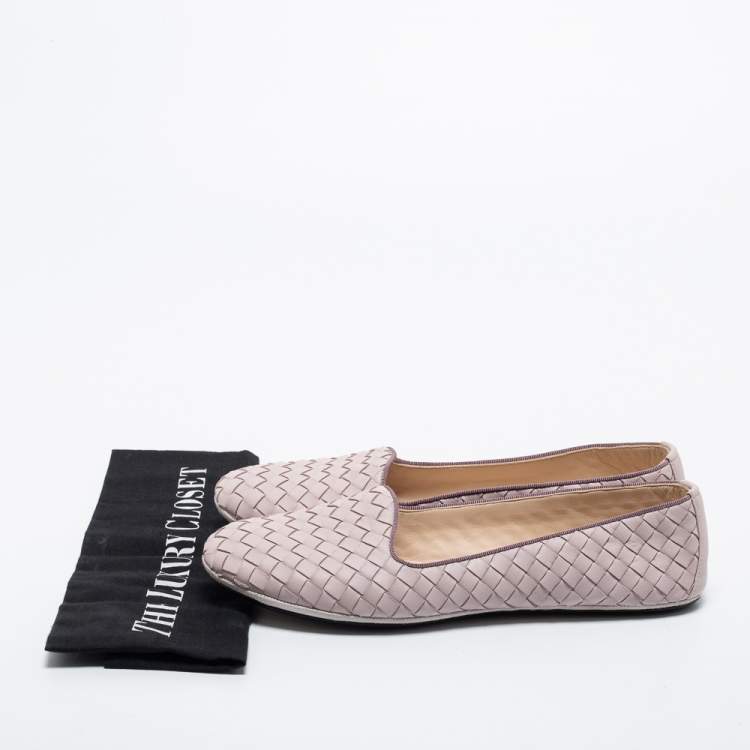 Pre Owned Bottega Veneta Light Purple Intrecciato Leather Smoking Slippers Size 39 
