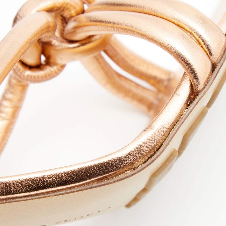 Pre Owned Bottega Veneta Metallic Rose Gold Leather Knot Sandals Size 39.5