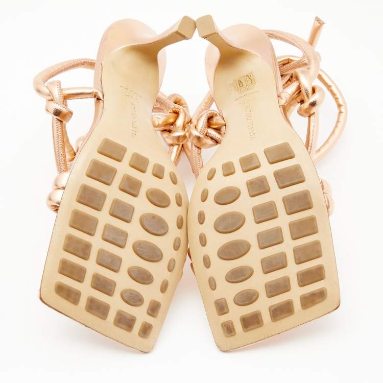 Pre Owned Bottega Veneta Metallic Rose Gold Leather Knot Sandals Size 39.5