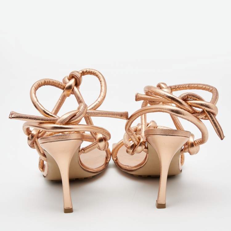 Pre Owned Bottega Veneta Metallic Rose Gold Leather Knot Sandals Size 39.5