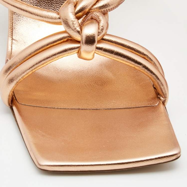 Pre Owned Bottega Veneta Metallic Rose Gold Leather Knot Sandals Size 39.5