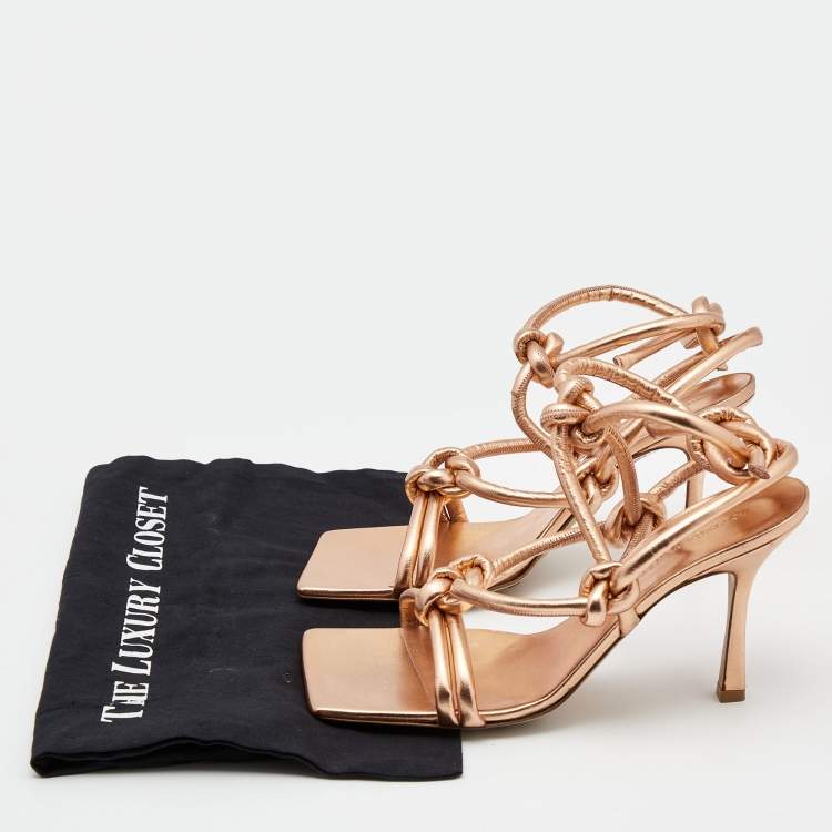 Pre Owned Bottega Veneta Metallic Rose Gold Leather Knot Sandals Size 39.5