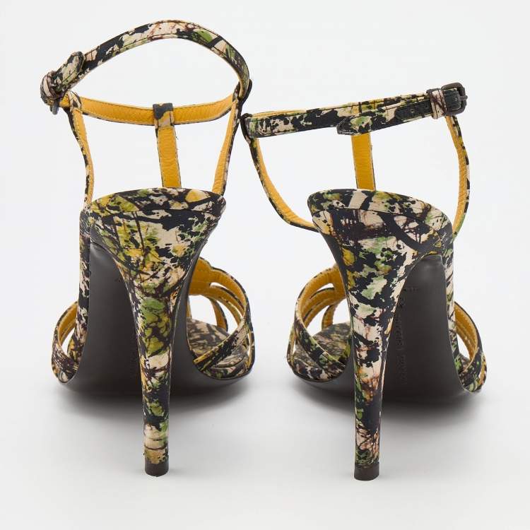 Pre Owned Bottega Veneta Multicolor Printed Fabric Embellished Ankle Strap Sandals Size 39