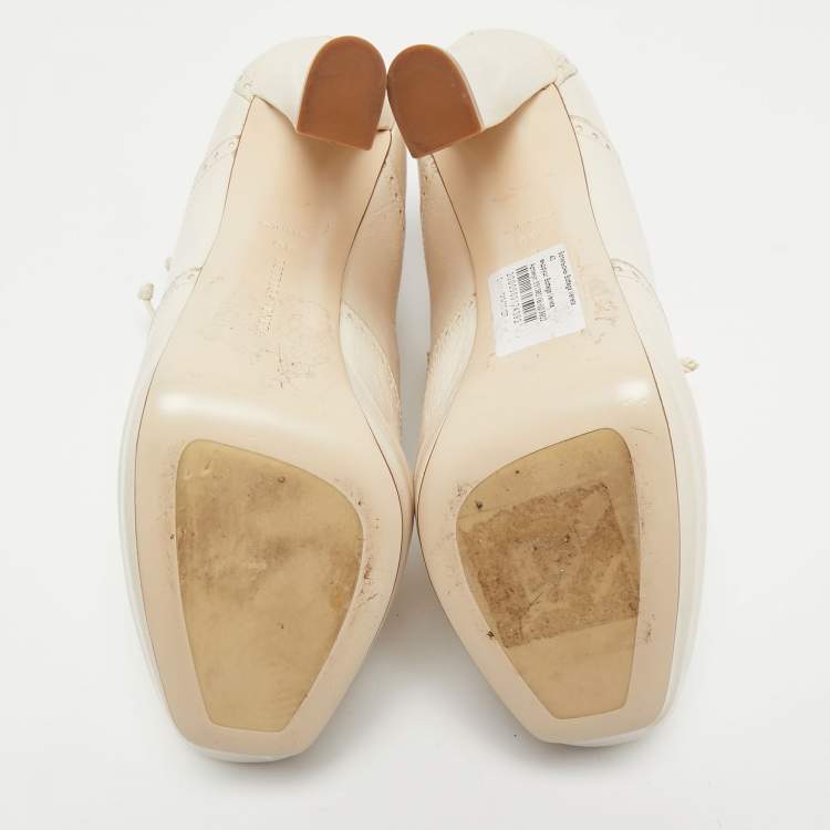 Pre Owned Bottega Veneta Cream Brogue Leather Platform Oxford Booties Size 40