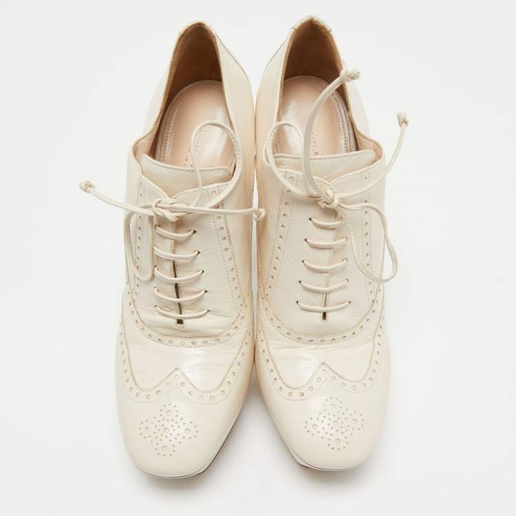 Pre Owned Bottega Veneta Cream Brogue Leather Platform Oxford Booties Size 40